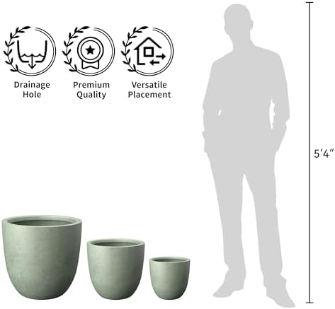 Kante 3-Pack 18" 14" 10" W Round Mint Green Concrete Planters - Image 3