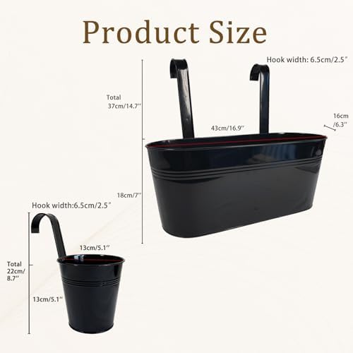 4 Pack Mixed Size Metal Fence Planters Set with Detachable Hooks, Black - Image 4