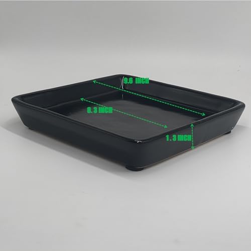 Square Ceramic Plant Saucer Tray 2 Pcs 8 9 10 Inch Black, 9.3" OD x8.3 ID x1.3 Deep, Sturdy Heavy Duty Glazed Planter Drip Flower pots with Catch Basin for Indoor Outdoor Plants(10" Black) - Image 2