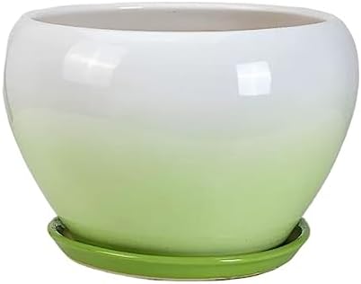 Plant Pot Plant Pots Large Gradient Color Flower Pots Ceramic with Tray Planters Round Cute Succulent Plants Green Plant Cultivation Flower Pots(Green,Small) (Green M) by Unknown
