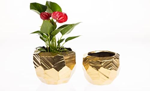 Gold Geometric Ceramic Pot for Plant and Flowers | Gold Ceramic Planter l Indoor and Outdoor Planter for Any Event Decoration (Gold (6” x 4.75”)) (CGB3905GD) - Image 3
