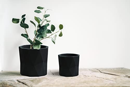 Olly & Rose Designer Geometric Ceramic Black Plant Pot Succulent Pots Cactus Planters Set 2 Indoor Outdoor Small Flower Pot Set Charcoal - Image 3