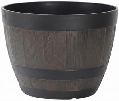 Barrel Planter 9 inch Whiskey Barrel Planter Plastic Plant Pot with Pre drilled Drainage Holes for Garden by Unknown