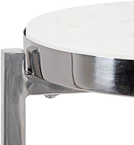 Kate and Laurel Aguilar Glam Round Drink Table, 8 x 8 x 23, Silver and White, Small Accent Table for Use as Plant Pedestal Stand with Marble Tabletop - Image 5