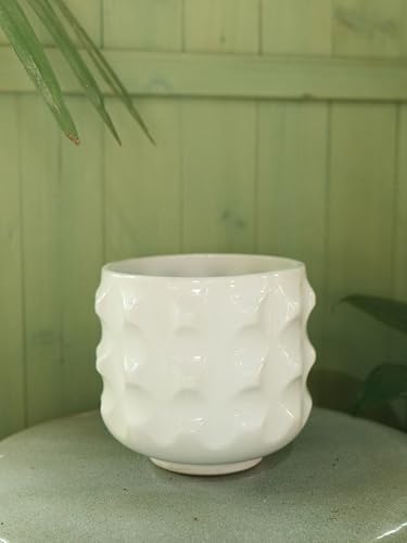 Ceramic Plant Pots, Geometry Textured Flower Pots Indooe/Outdoor, Modern Planter for Home Decor,Office,Bookshelf,Living Room, 5'' H (White) - Image 5