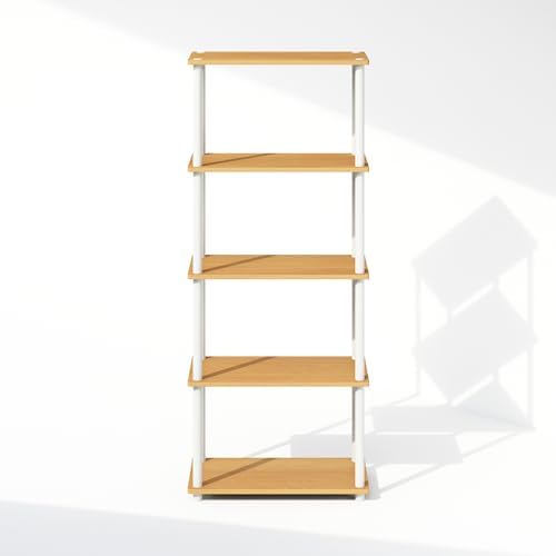 Furinno Turn-N-Tube Book Shelf, 5-Tier Bookshelf, Bookcase with Multipurpose Compact Display Rack, 11.6 x 23.6 x 57.4, for Living Room, Bedroom, Home Office, Beech/White - Image 7