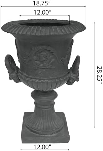 28.25" H Antique Gray Magnesium Oxide Concrete Chalice Urn Planter - Versatile Garden Planter Urns - Image 2
