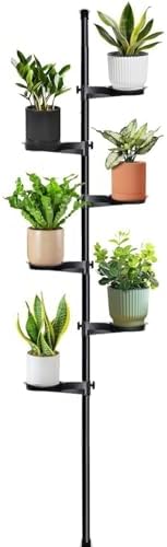 Tension Rod Plant Stand, Plant Poles for Hanging Plants Indoor, 6 Tier Tension Pole Plant Hanger, Floor to Ceiling Plant Pole with 6 Trays Hanging Plant Stand (Fit 3.6-10ft Ceiling) by Zononoca