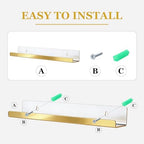 Blulu 8 Packs 14 Inch Acrylic Floating Shelf Wall Mounted Invisible Acrylic Shelf Ledge Floating Bookshelf for Living Room Office Bedroom Bathroom Kitchen Decoration Space Save (Golden) - Image 4