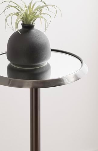 Kate and Laurel Sanzo Modern Pedestal Drink Table; 10 x 10 x 23; Gray Gunmetal; Decorative End Table with Mirrored Tabletop for Use as Small Plant Stand or Cute Martini Table - Image 5