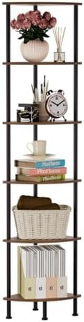 6-Tier Corner Shelf Stand, 65" Industrial Corner Display Rack for Living Room, Bookshelf, Tall Display Shelf, Plant Stand, Storage Standing Shelf for Bedroom, Bathroom, Kitchen, Brown by PhoFlame