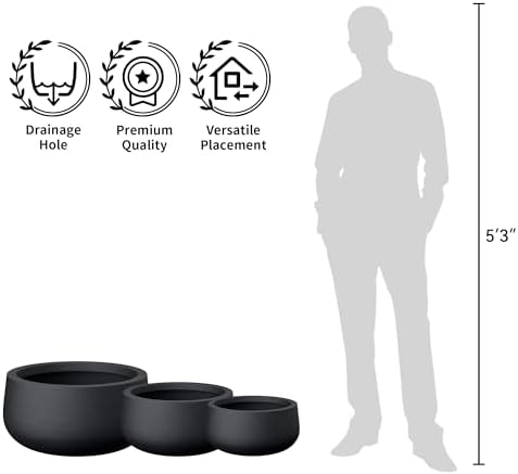 Kante 3-Pack 19.6" 16" 11" W Round Black Concrete Planters - Image 3