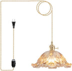 Plug in Pendant Light Fixtures,Hanging Light Fixture Flower Amber Glass Pendant Light 11 inch E26 Pendant Lighting for Kitchen Island, Bedroom, Dining Room, Living Room by Loiogohot