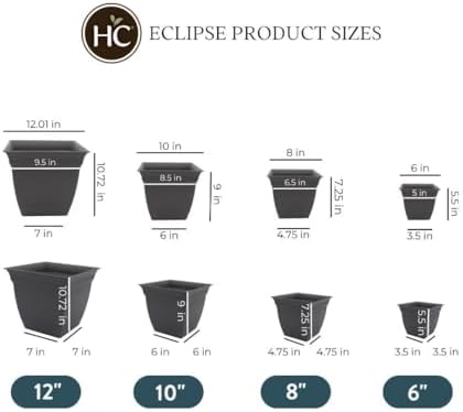 The HC Companies 12 Inch Eclipse Square Planter with Saucer - Indoor Outdoor Plant Pot for Flowers, Vegetables, and Herbs, Warm Gray (Pack of 4) - Image 3