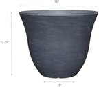 Classic Home and Garden Indoor/Outdoor Round Honeysuckle Resin Flower Pot Planter, Zinc Grey, 15" - Image 3