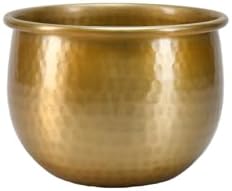 Serene Spaces Living Gold Brass Look Vintage Aluminum Vase - Perfect Decorative Accent for Plants, Weddings, and Events, Metallic Pot for Home, Small, Measures 6.75" Diameter and 5" Tall by SereneSpacesLiving