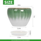 Deep Dream 10 Inch Plant Pot- Ceramic Planter Pot Round Plant Pots for Indoor Plants Outdoor Large Flower Pot with Drainage Holes & Trays, White&Green - Image 2