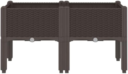 Brown Elevated Garden Planter with Legs, 31.5x15.7x16.5 Inch Polypropylene Planter Box for Climbing Plants, Rattan Look Design for Patio and Terrace - Image 3