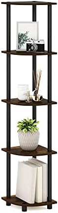 Furinno TURN-N-TUBE Corner Shelf, 5-Tier Corner Bookshelf, Open Storage Shelves, for Organization and Storage, Living Room, Home Office, Garage, Bedroom, Amber Pine - Image 5