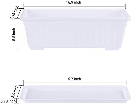 GREANER Plastic Flower Boxes Rectangle, 6 Pack Large Long Planter 16.9x7.48Inch Modern Thicken Vegetable Plant Pot with Tray for Garden, Kitchen, Houses, Offices, Balcony, Outdoor Indoor Use - White - Image 2