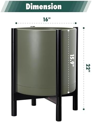 D'vine Dev Plastic Pot with Ebony Wood Stand, Olive, 16 in, 55-C-Z-3 - Image 3