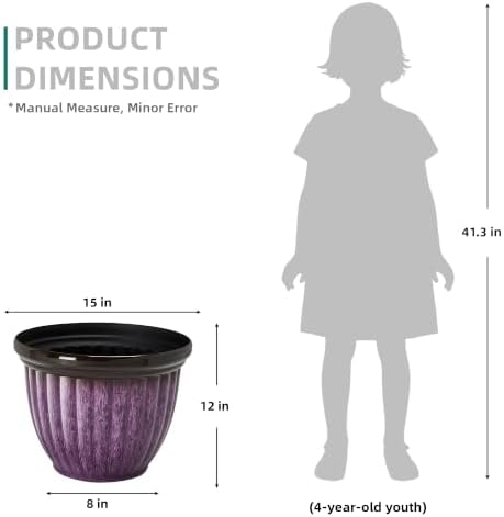 15" Large Planters for Outdoor Plants Set of 2 Plastic Flower Pots - Image 6
