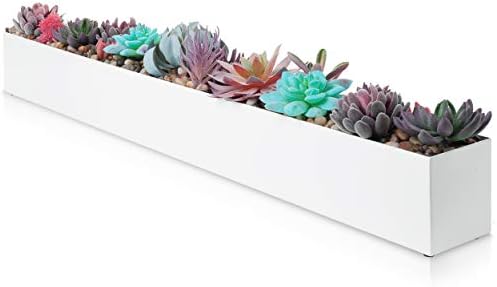 DR&Co Modern Rectangle Planter Box - 32" Metal Planter Ideal for Long Succulent, Rectangular Box for Table or Window Sill, Trough for Indoor Window, White by DRCo