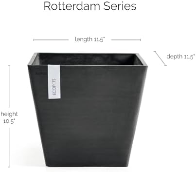 Ecopots Rotterdam Square Flower Planter, Dark Grey, 12" - Image 2