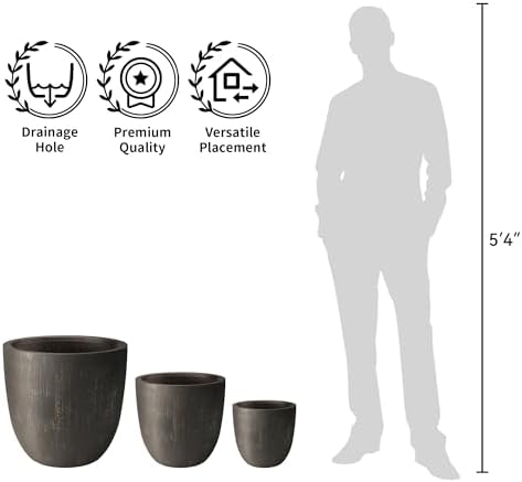 Kante Modern Home Minimalist 18" Dia Vintage BRN Concrete Bowl Planter - Image 3