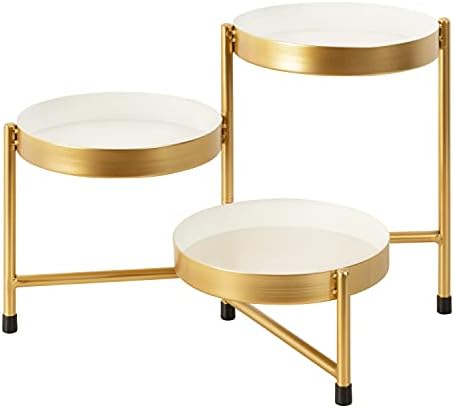 Kate and Laurel Finn 3-Tiered Plant Stand; 7.25 x 7.25 x 10; White and Gold; Decorative Layered Tabletop Plant Stand for Display and Storage by KateandLaurel
