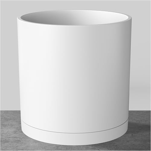 FaithLand 14-Inch Large Modern Cylinder Planter, Thick-Walled Plastic Plant Pot with Drainage Holes and Detachable Saucer, Matte White, Ideal for Indoor & Outdoor Plants Flowers by FaithLand