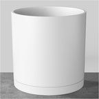 FaithLand 14-Inch Large Modern Cylinder Planter, Thick-Walled Plastic Plant Pot with Drainage Holes and Detachable Saucer, Matte White, Ideal for Indoor & Outdoor Plants Flowers by FaithLand