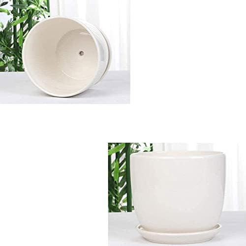 Plant Pot Set White Ceramic Planter for Indoor Outdoor Plants Flowers Modern Cylinder Flower Pot with Drainage Hole and Hole Saucer Saucer Office Balcony Decor - Image 2