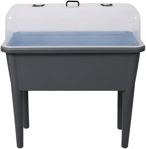 2 PCS Self Watering Raised Garden Bed with Ventilated Transparent Lid, Elevated Planter Box with Removable Legs for Vegetables, Outdoor Plant Pot for Patio Balcony(Grey 2pcs) - Image 2