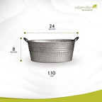 Headwind Decorative Planter - Oval Galvanized Tubs Planter with Handles – 24 Inch Lightweight Steel Indoor Oval Plant Pot with Drainage Holes – Large Galvanized Tub Flower Bucket – Outdoor Planter - Image 2