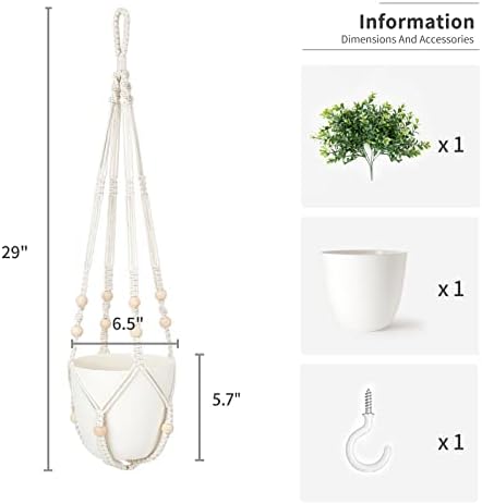 Mkono Set of 2 Fake Hanging Plant with Pot, Hanging Plants Artificial Decor Macrame Plant Hanger with Different Fake Plants - Image 7