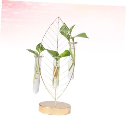 Leaf Shaped Glass Vase with Iron Frame, 3 Tube Hydroponic Planter - Image 5