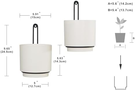 2 Pcs Wall Mounted Hanging Planter Vase for Indoor and Outdoor Plants Modern Metal Wall and Ceiling Planter Minimalist Flower Pot (White, 5.91 inch) - Image 2