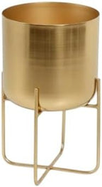 Serene Spaces Living Modern Mid‑Century Metal Indoor Planter with Stand, Gold Planter Pot for Houseplants & Indoor Plants – Living Room, Kitchen & Office, 7.25" Diameter & 13" Tall by SereneSpacesLiving