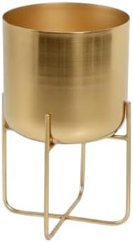Serene Spaces Living Modern Mid‑Century Metal Indoor Planter with Stand, Gold Planter Pot for Houseplants & Indoor Plants – Living Room, Kitchen & Office, 7.25" Diameter & 13" Tall by SereneSpacesLiving