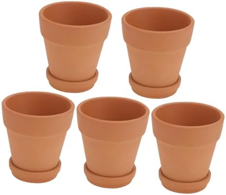 Luxshiny 5pcs Red Pottery Planting Pots with Saucers, 8x8cm Terracotta Containers for Succulent and Garden Plants, Breathable Outdoor Flower Planters with Drainage, Home Gardening Set by Luxshiny