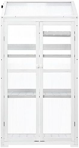 Portable Greenhouse Balcony Wood Polycarbonate Cold Frame Greenhouse Cabinet with Removable Wheels and Adjustable Shelves for Outdoor & Indoor Use - Image 5