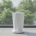 Geometric Faceted Floor Pot with Tray | Minimalist, Octagonal Planter with Tray, Modern, Container Holder, for Living Room, Indoor Garden, Interior Design, Grey, L - Image 5