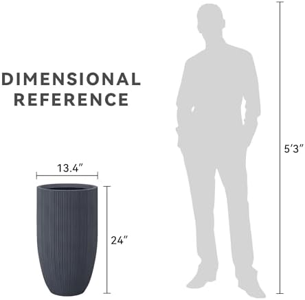 Kante Small Round Tapered Charcoal Concrete Planter 24" Tall, Outdoor - Image 7