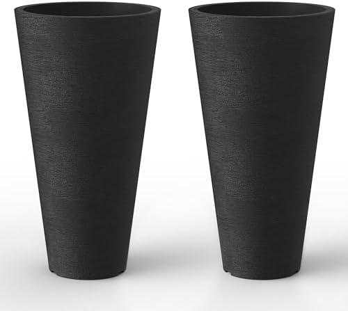 Kante Set of 2 Black Plastic Round Planters 29" Tall Home & Outdoor by Unknown