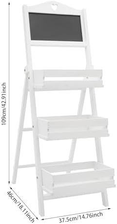 Wooden Plant Stand with Chalkboard, 3-Tier Solid Wood Plant Stand, Fir Wood Ladder Shelf for Indoor/Outdoor Plants, Succulents, 22lbs Load Capacity (White) - Image 2