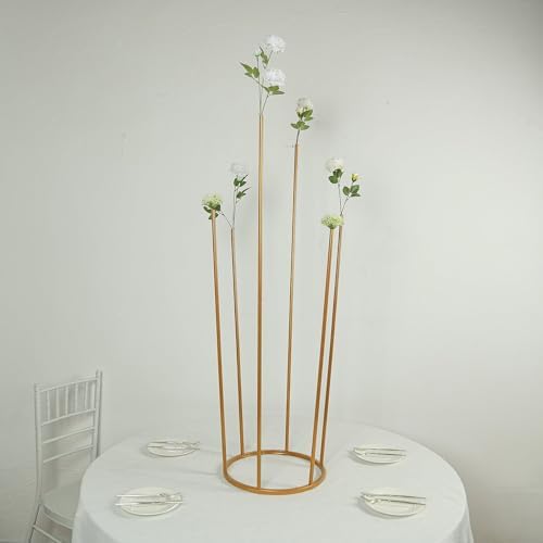 Efavormart Gold Metal 6-Tubes Single Stem Flower Centerpiece in Minimalist Style, Bud Vase for Floral Arrangements with Hollow Round Base - 4ft Tall - Image 7