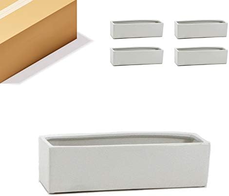 WGVI Long Rectangle Ceramic Planter Vase in White 14" x 4" x 4"H, Rectangular Box Block Terrarium Pot, Flower Arrangement, Tabletop Centerpiece, Home Decor Organization Storage Container, 4 Pcs. by WGVInternational-OpusGlassware