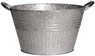 Headwind Decorative Planter - Round Galvanized Tub Planter with Handles – 10 Inch Lightweight Metal Planter with Drainage Hole – Galvanized Steel Tub for Plants - Metal Flower Pot by Robert Allen by Headwind