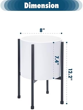 D'vine Dev Plastic Planter Pot with Metal Stand, White, 8 in, 55-D-A-1 - Image 3